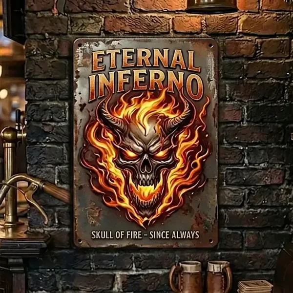 Eternal Inferno Schedel Metaal Bord – Gothicskull.be