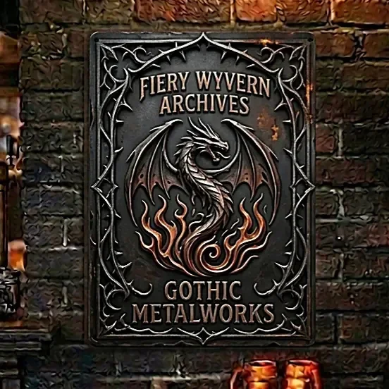 Fiery Wyvern Archives Metalen Wandbord - Gothic Draak