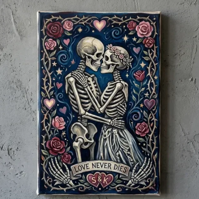 Gothic Skeletten Canvas Schilderij – Love Never Dies
