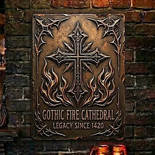 Gothic Fire Cathedral Metalen Wandbord - Exclusief