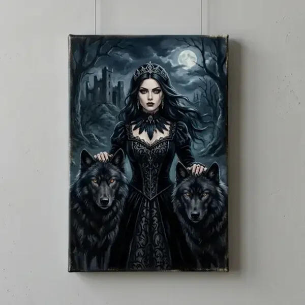 Gothic Koningin met Wolven Ingelijst Canvas