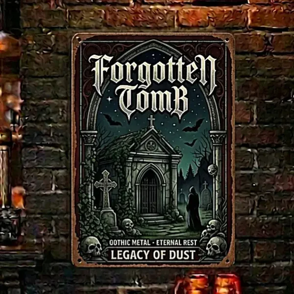 Metalen Wandbord Forgotten Tomb Schedels - Gothic Decoratie