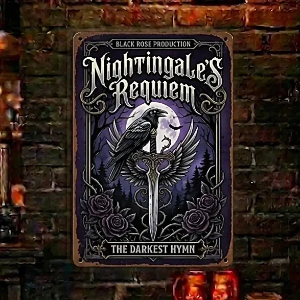 Gothic Metalen Wandbord - Nightingale's Requiem Raaf & Zwaard