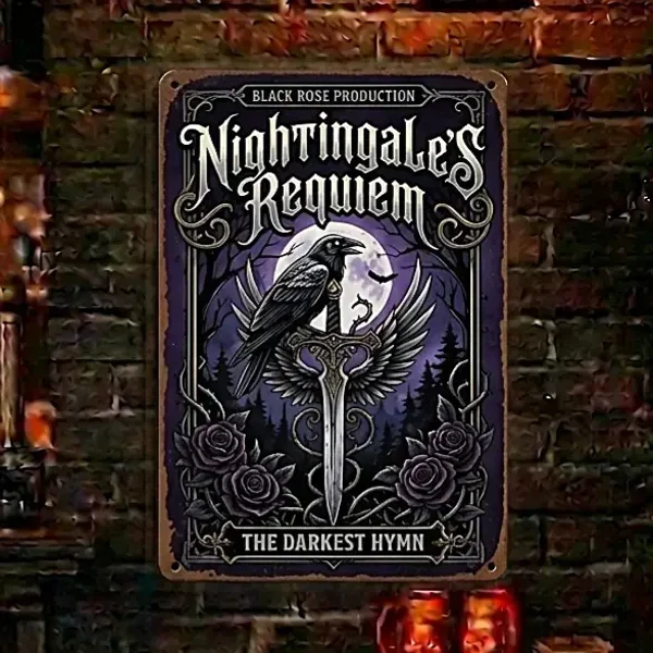 Gothic Metalen Wandbord - Nightingale's Requiem Raaf & Zwaard