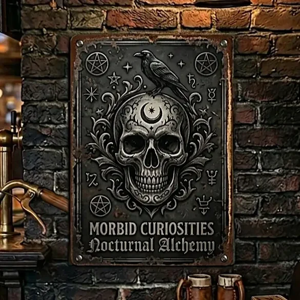 Gothic Metalen Wandbord - Schedel & Raaf - Nocturnal Alchemy