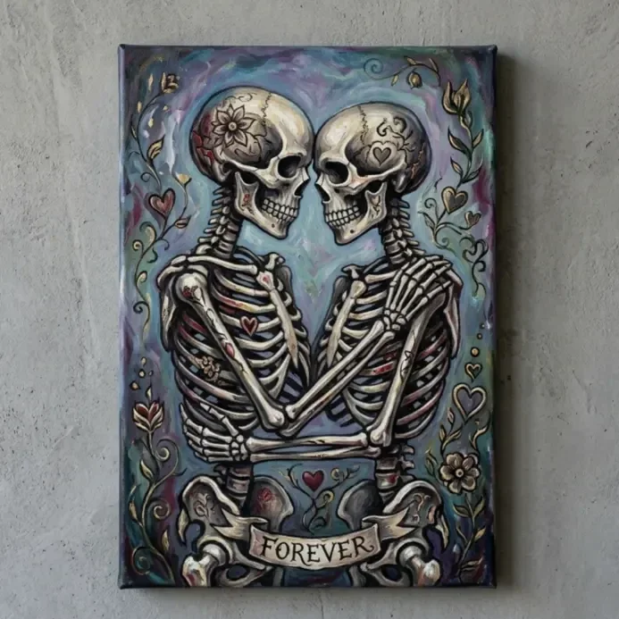 Gothic Skeletons "Forever" Canvas Schilderij (Ingelijst)