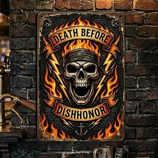 Gothic Skull Metaal Bord – Death Before Dishonor