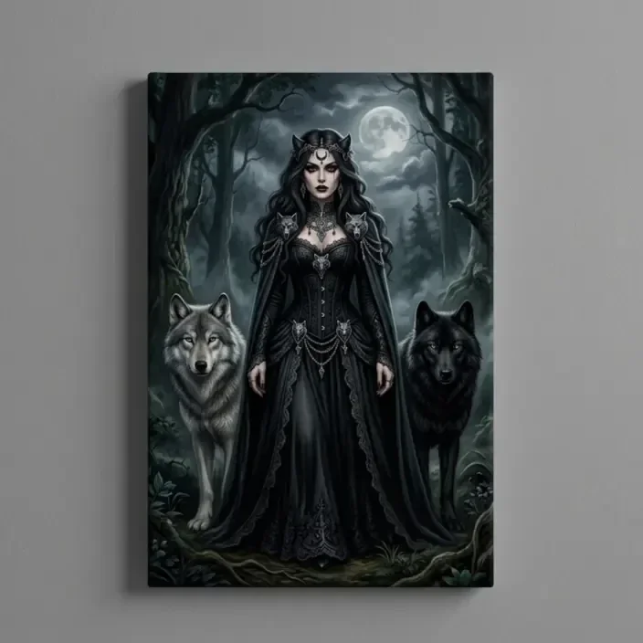 Gothic Wolven Koningin Canvas Schilderij (Ingelijst)