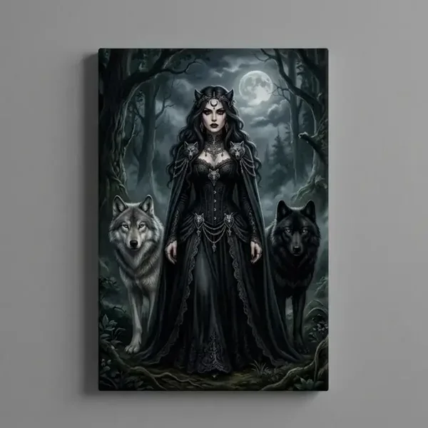 Gothic Wolven Koningin Canvas Schilderij (Ingelijst)