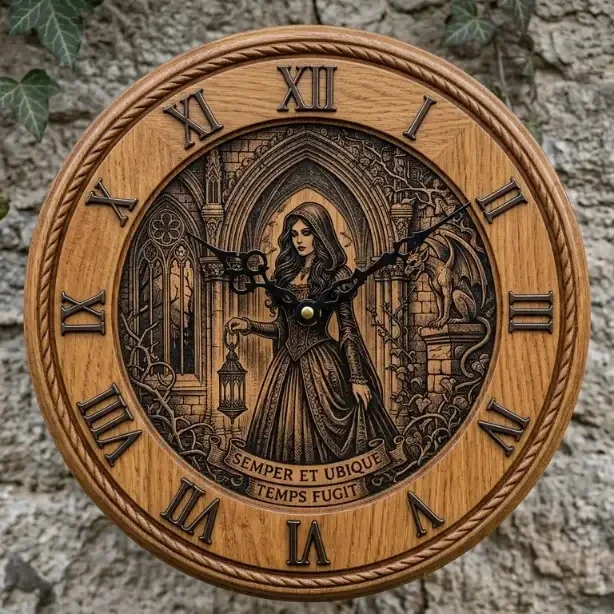 Gothische Houten Wandklok - Temps Fugit - 30cm
