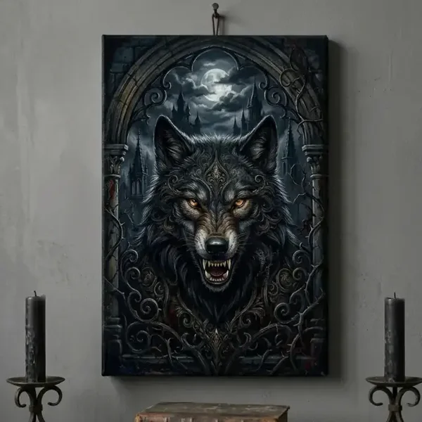 Gotisch Canvas Schilderij Wolf - Ingelijst