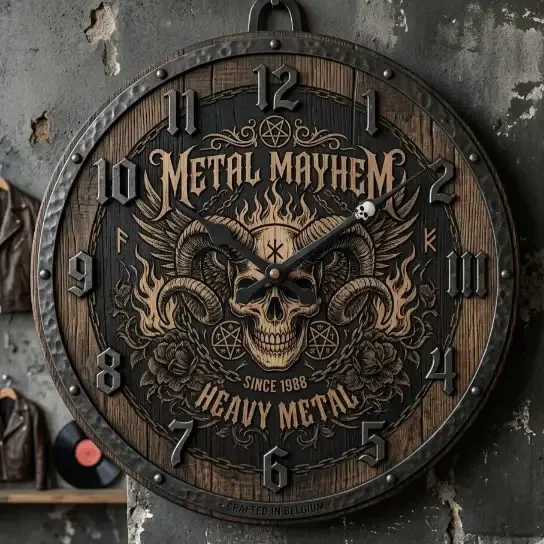Heavy Metal Houten Wandklok - Metal Mayhem (30cm)