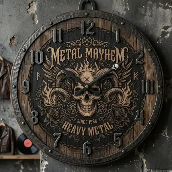 Heavy Metal Houten Wandklok - Metal Mayhem (30cm)