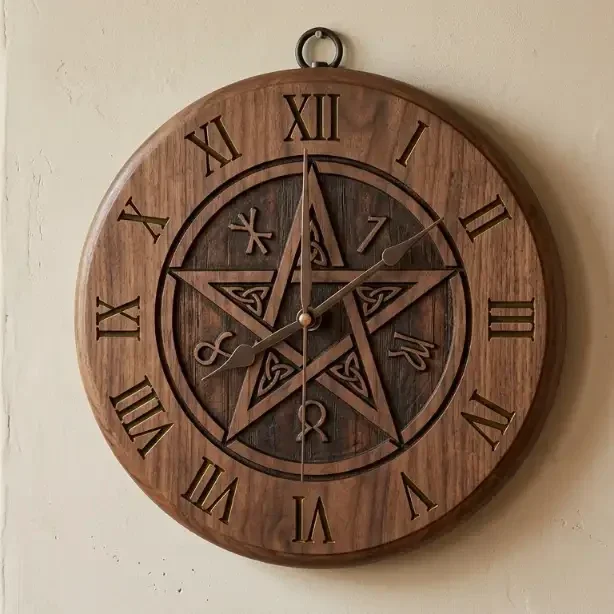 Houten Pentagram Wandklok met Keltisch Knoopwerk - 30cm