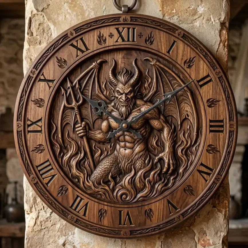 Houten Wandklok Duivel Baphomet - 30cm