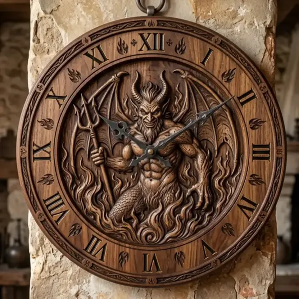 Houten Wandklok Duivel Baphomet - 30cm