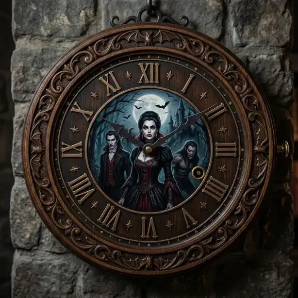 Houten Wandklok Gotisch - Vampier & Fantasy - 30cm