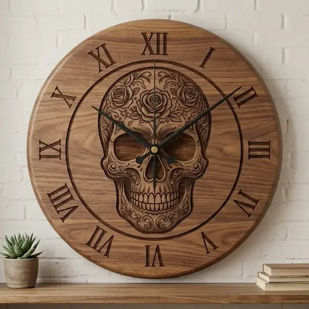 Houten Wandklok Sugar Skull – Dia de los Muertos 30cm