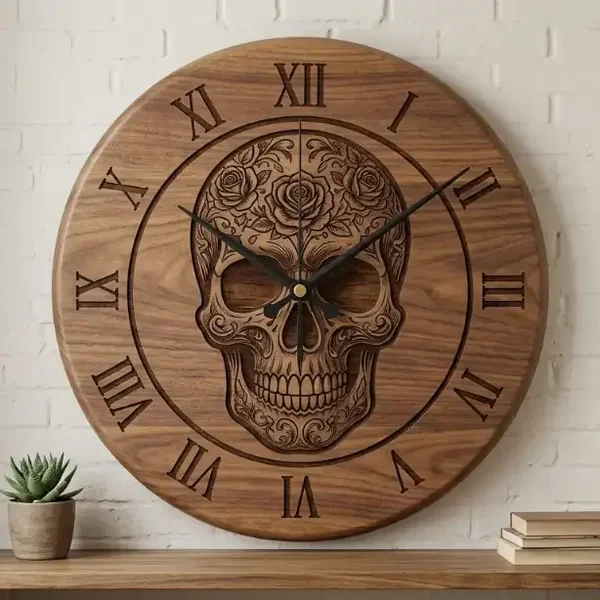 Houten Wandklok Sugar Skull – Dia de los Muertos 30cm