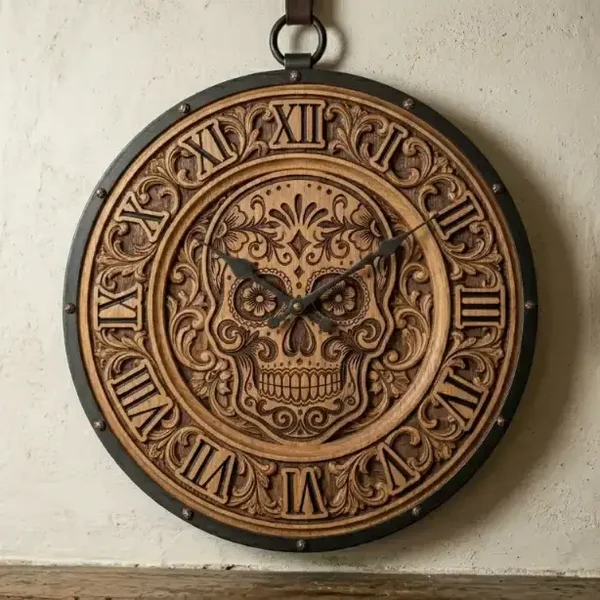 Houten Wandklok Sugar Skull – 30cm