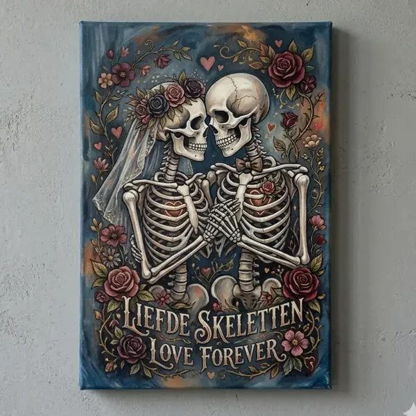 Liefde Skeletten - Love Forever Canvas Schilderij (Ingelijst)