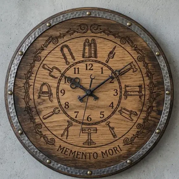 Gotische Houten Wandklok - Memento Mori - 30cm
