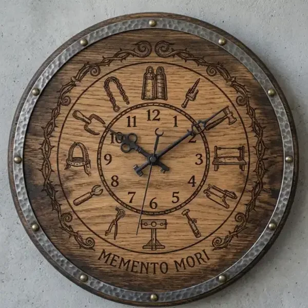 Gotische Houten Wandklok - Memento Mori - 30cm