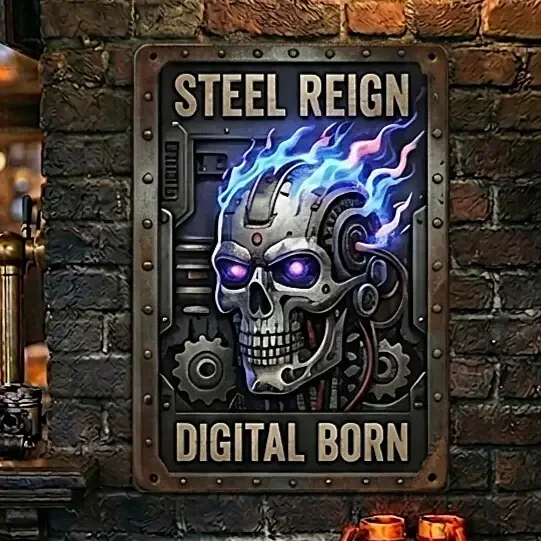 Metalen Bord Skull - Steel Reign Cyberpunk