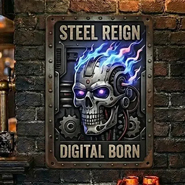 Metalen Bord Skull - Steel Reign Cyberpunk