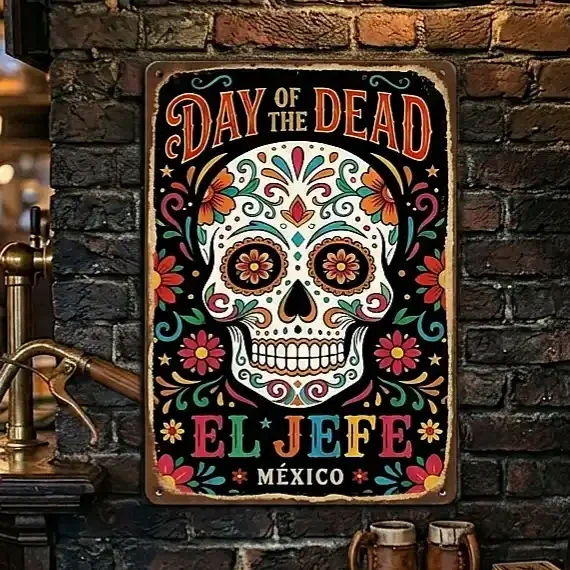 Day of the Dead Metalen Wandbord - El Jefe Schedel
