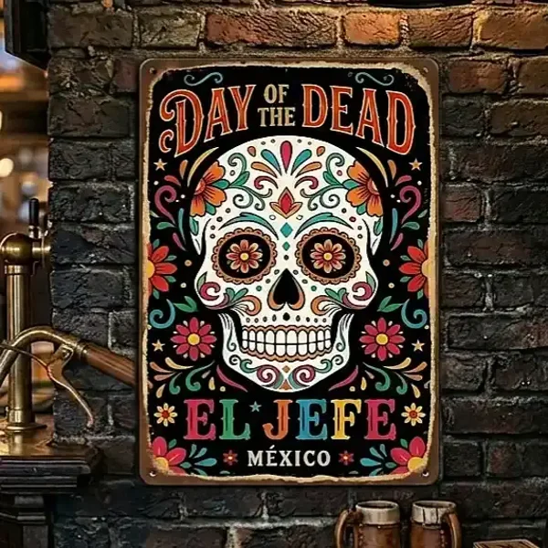 Day of the Dead Metalen Wandbord - El Jefe Schedel