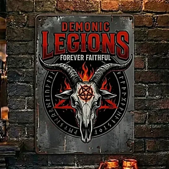 Metalen Wandbord Demonic Legions Schedel & Pentagram