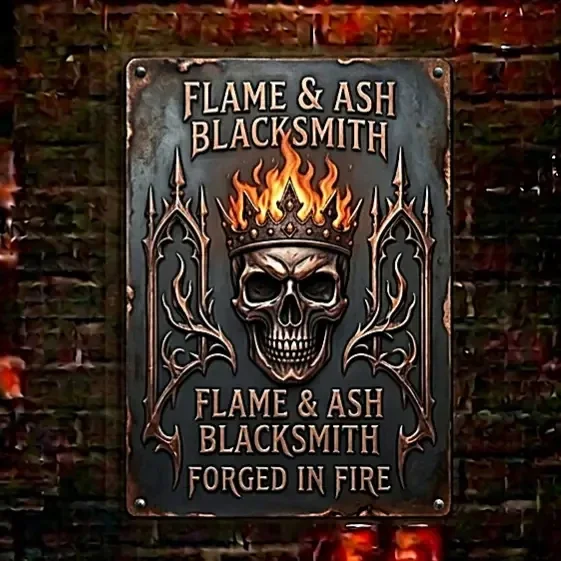 Metalen Wandbord Flame & Ash Blacksmith Skull