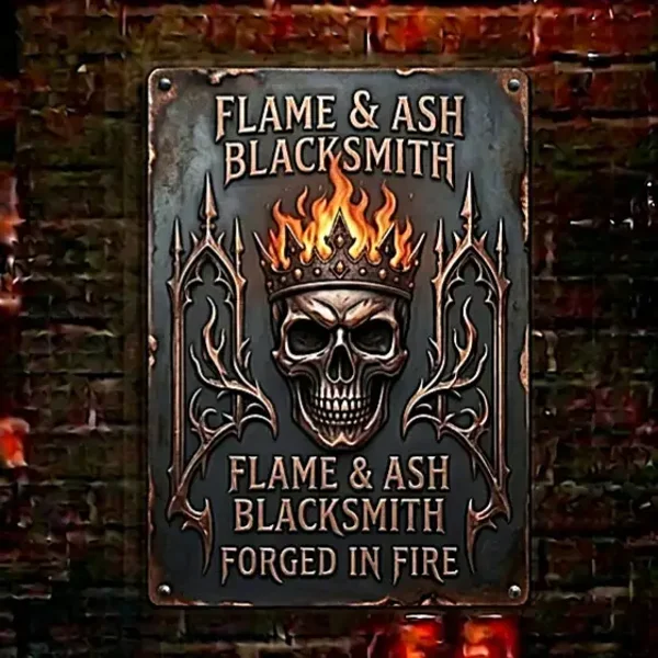 Metalen Wandbord Flame & Ash Blacksmith Skull
