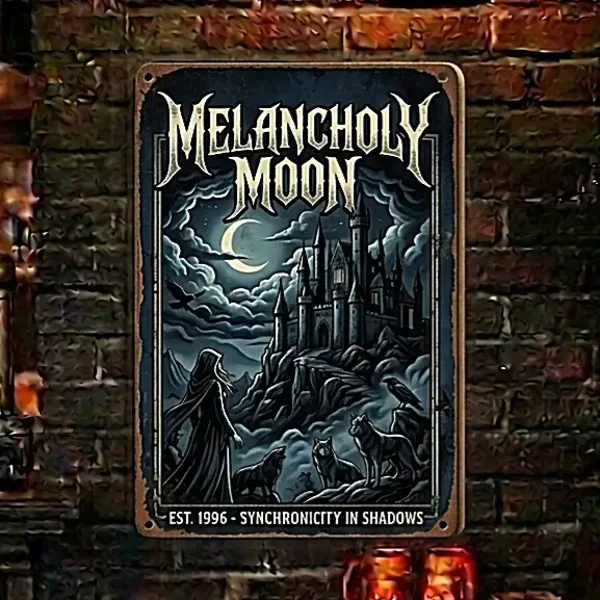 Metalen Wandbord Gothic Kasteel & Wolven - Melancholy Moon