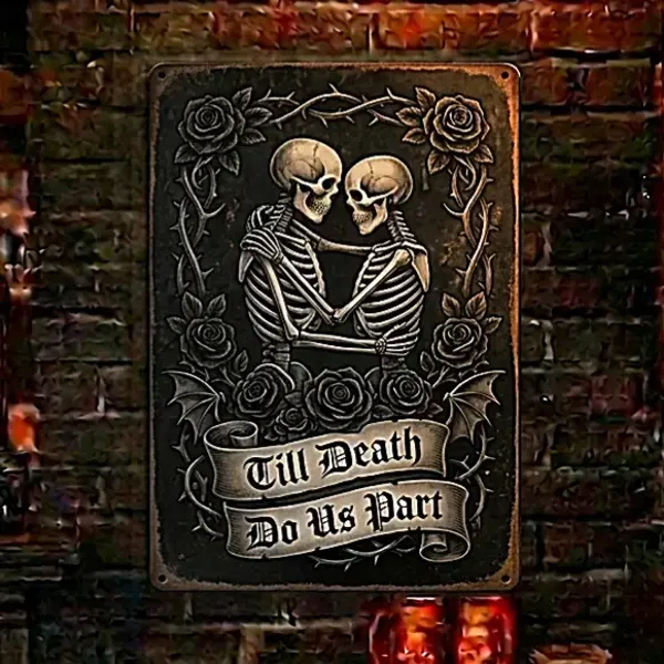 Metalen Wandbord Till Death Do Us Part - Skeletten & Rozen