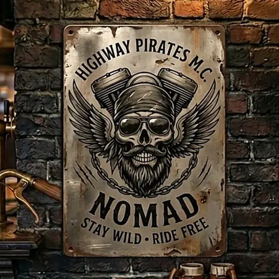 Metalen Wandbord Highway Pirates M.C. Skull - Nomad