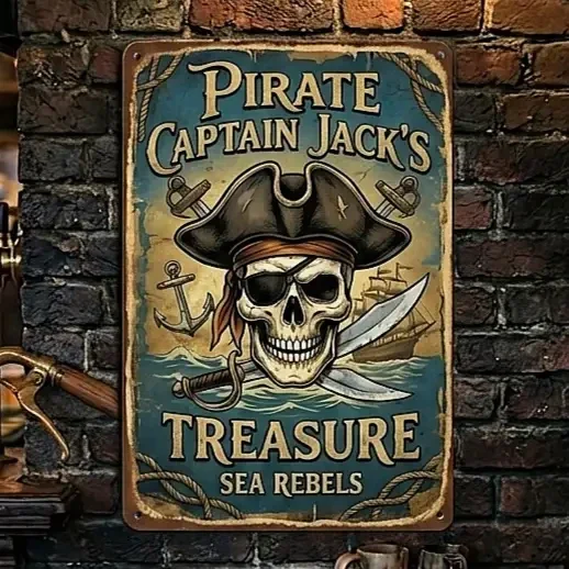 Metalen Wandbord Pirate Captain Jack - Schedel & Zwaarden