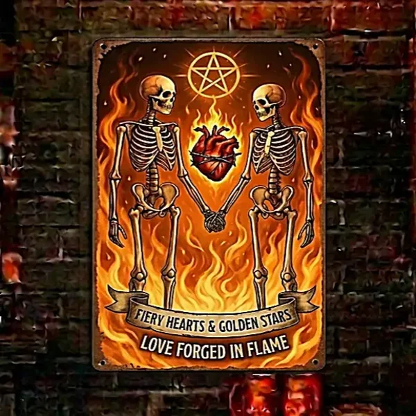 Metalen Wandbord Skeletten Love Forged in Flame