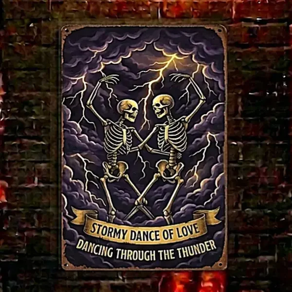 Metalen Wandbord Skeletten Stormy Dance of Love