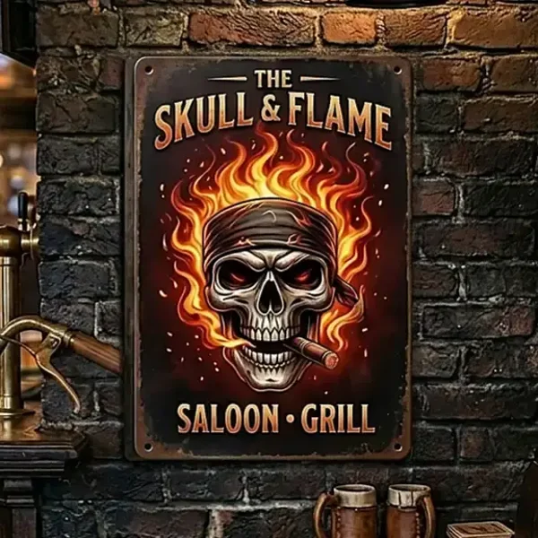 Metalen Wandbord The Skull & Flame Saloon