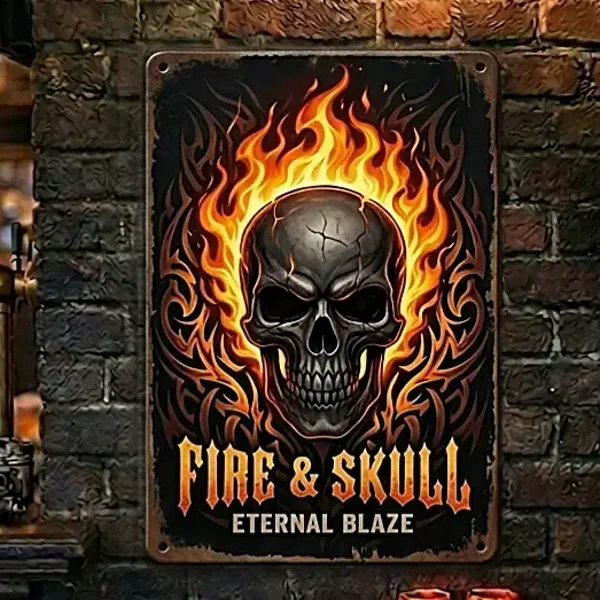 Metalen Wandbord The Skull & Flame Saloon • Grill