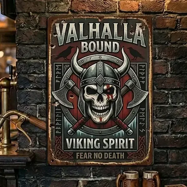 Metalen Wandbord Viking Skull - Valhalla Bound