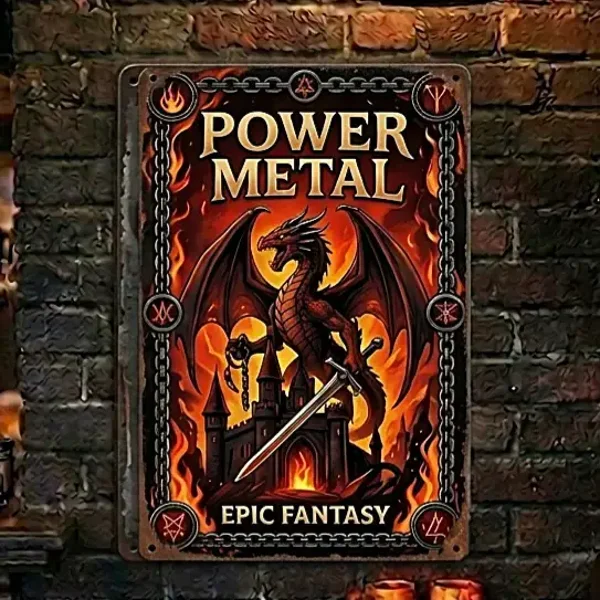 Power Metal Wandbord – Epic Fantasy Draak & Zwaard