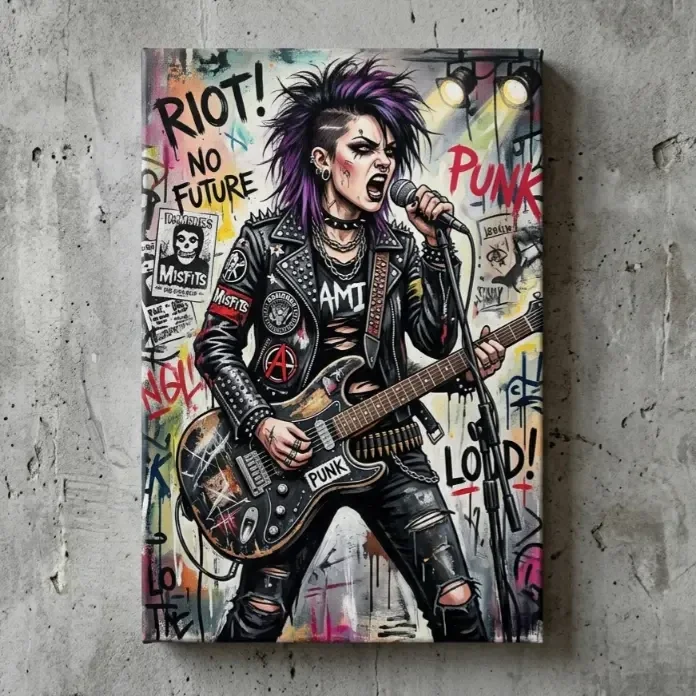 Punk Rock Canvas Schilderij Ingelijst - Riot Girl