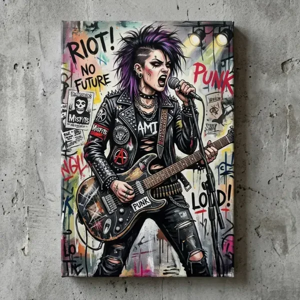 Punk Rock Canvas Schilderij Ingelijst - Riot Girl