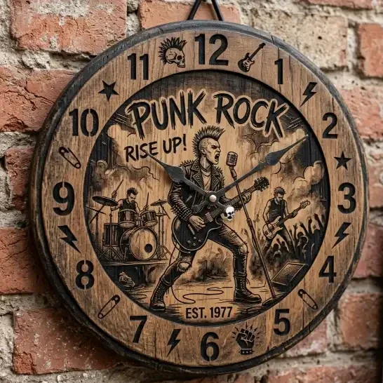 Punk Rock Houten Wandklok - 30cm