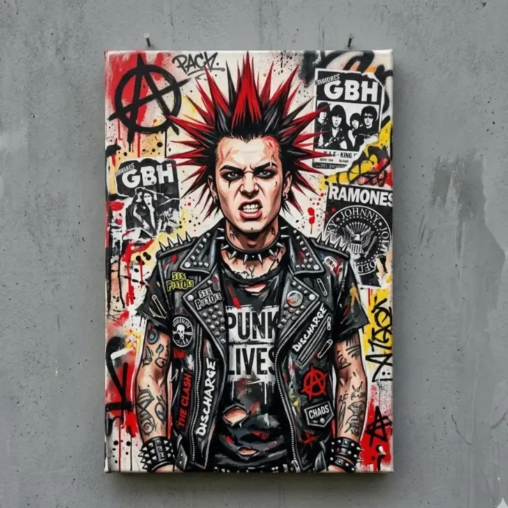 Punk Rock Mohawk Canvas Schilderij Ingelijst