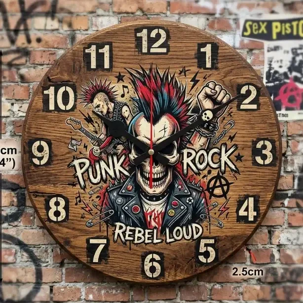 Punk Rock Rebel Loud Houten Wandklok - 30cm