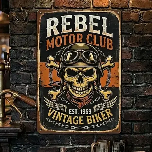 Rebel Motor Club Metalen Wandbord - Schedel & Biker